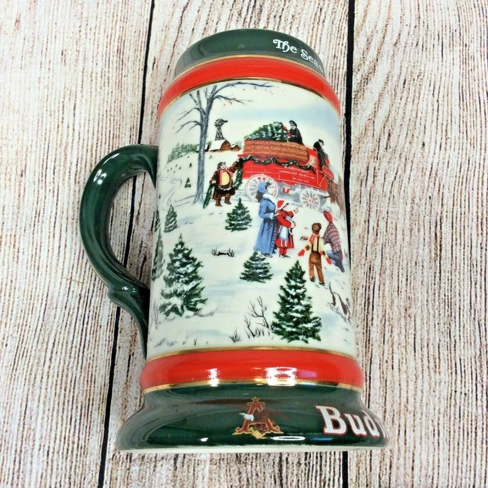 1991 Budweiser Anheuser‎ Busch Holiday Beer Stein Clydesdale Horses Vintage Mug